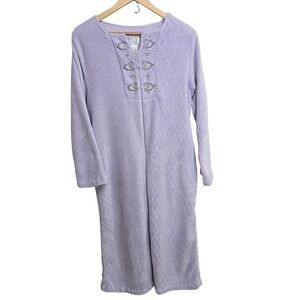Oscar de la Renta Womens Lavender Plush Quilted Nightgown Zipper S M